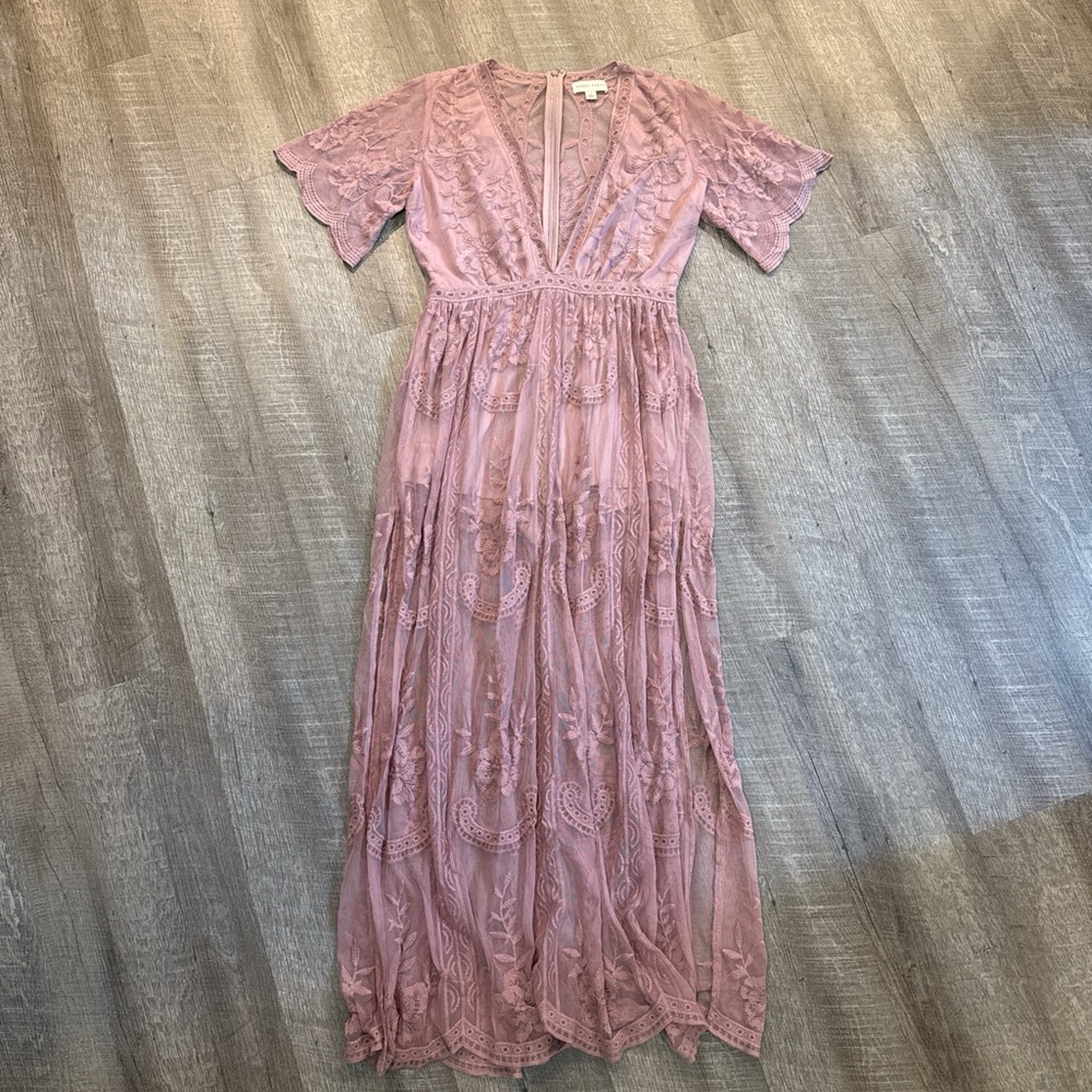 Honey Punch Pink Smocked Maxi Dress Flutter Sleeve